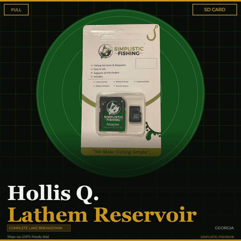 Packaged Simplistic Fishing product with SD card on a green circular background