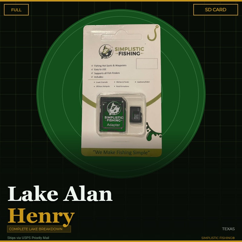 Packaged Simplistic Fishing product with SD card on a green circular background