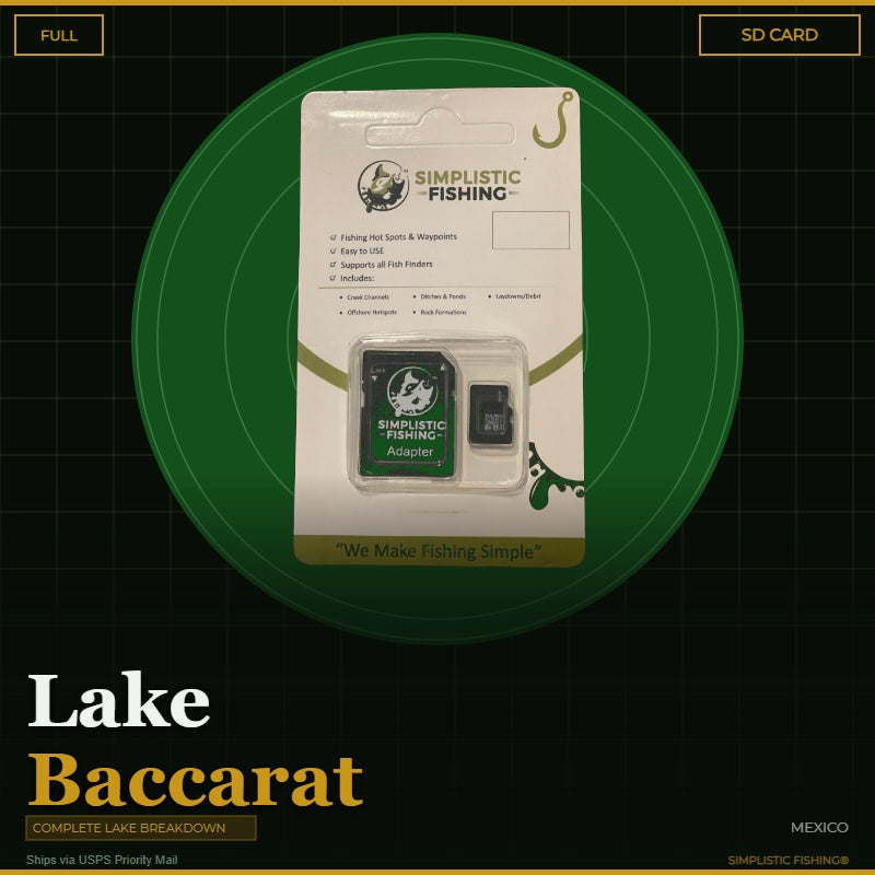 Simplistic Fishing product packaging with SD card on a green circle background