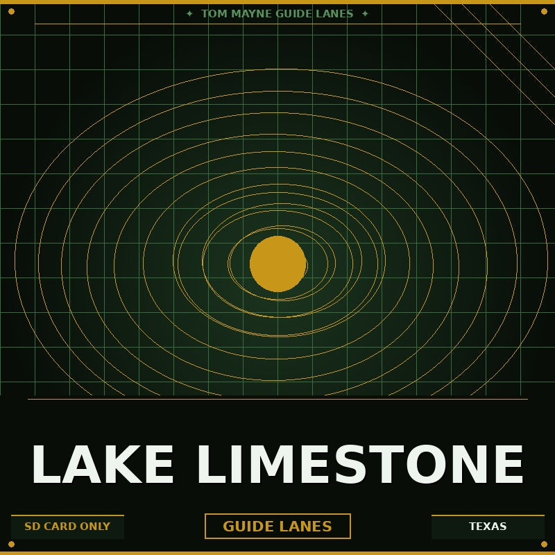Lake Limestone guide lanes map with concentric circles and text on a dark background