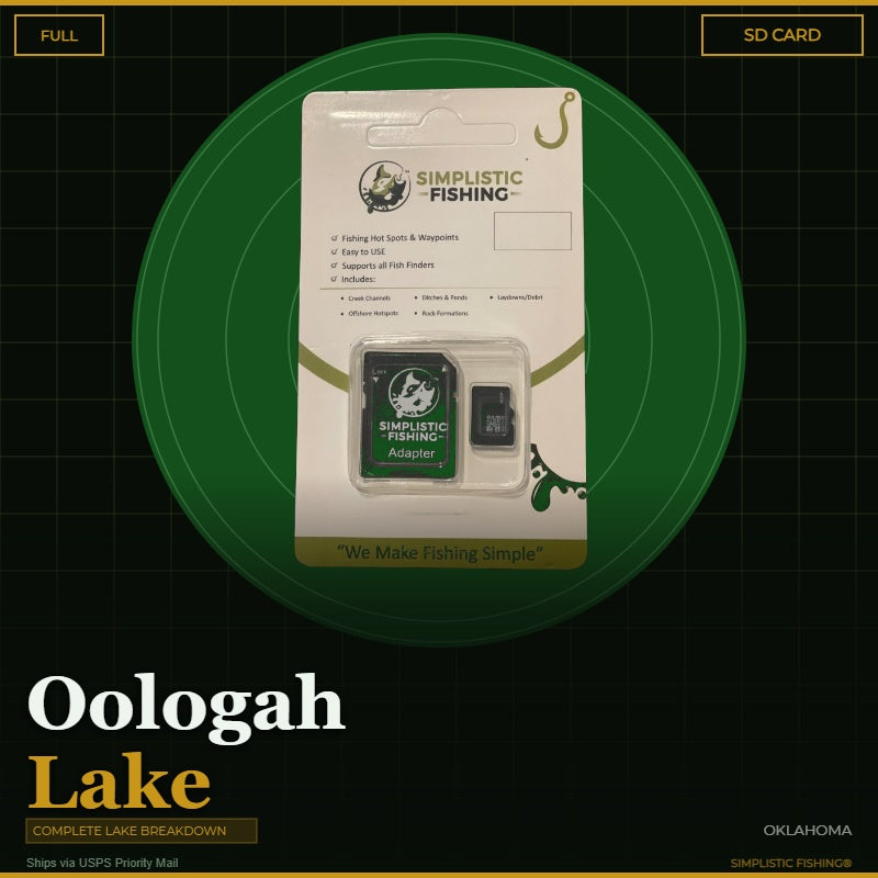 Packaging of Simplistic Fishing product with SD card on a green circle background