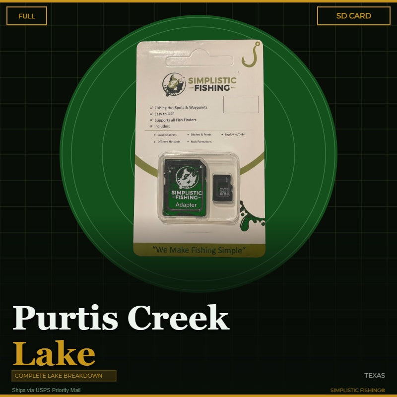 Packaged Simplistic Fishing product with SD card on a green circular background