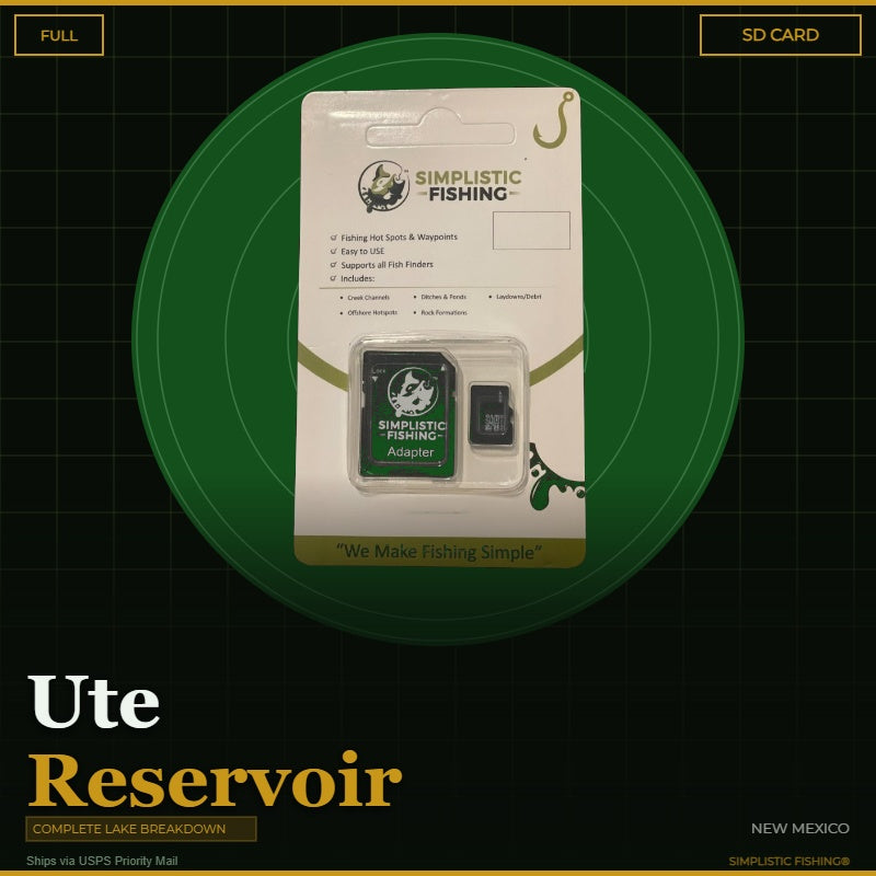 Simplistic Fishing product packaging with SD card on a green circular background