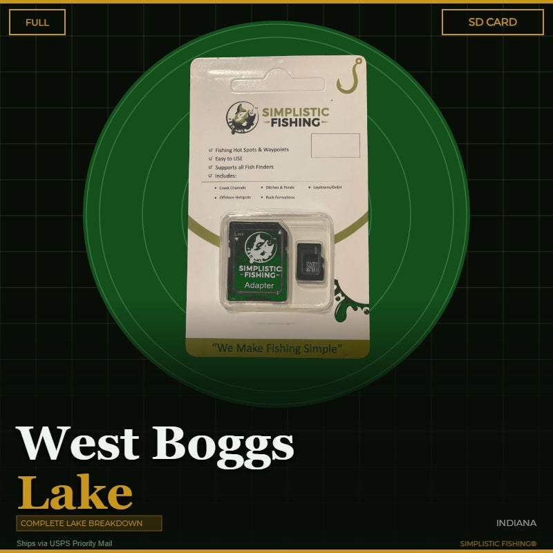 Packaging of Simplistic Fishing product with SD card on a green circular background
