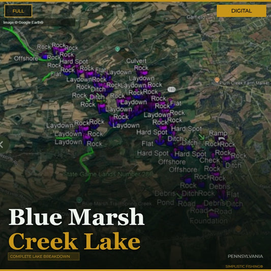 Map of Blue Marsh Creek Lake with fishing spots labeled