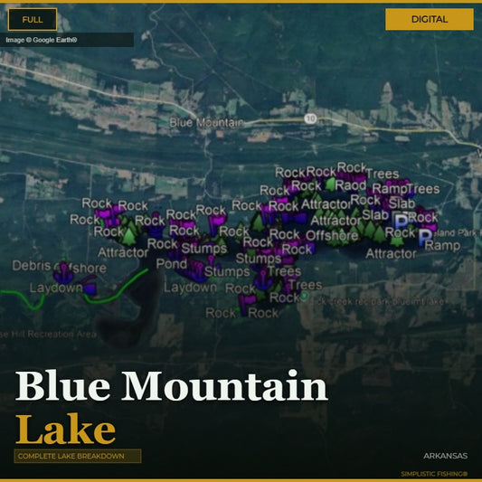 Map of Blue Mountain Lake with various markers and labels on a digital display.