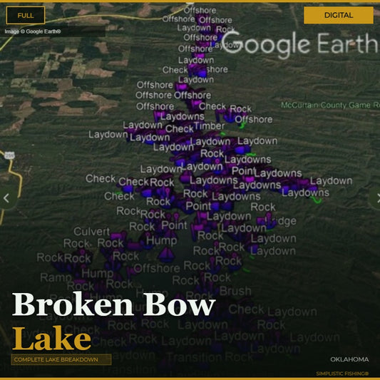Map of Broken Bow Lake with various markers and labels on a digital interface.