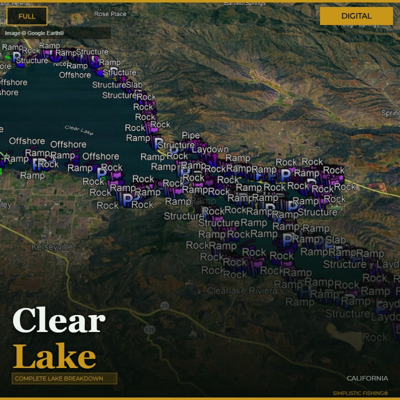 Map of Clear Lake with labeled features and 'Digital' option at the top