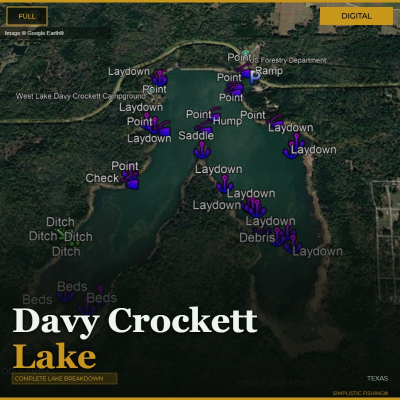 Map of Davy Crockett Lake with various points labeled on a digital interface.
