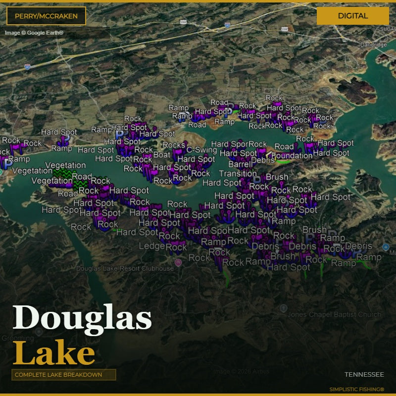 Map of Douglas Lake with various annotations and labels