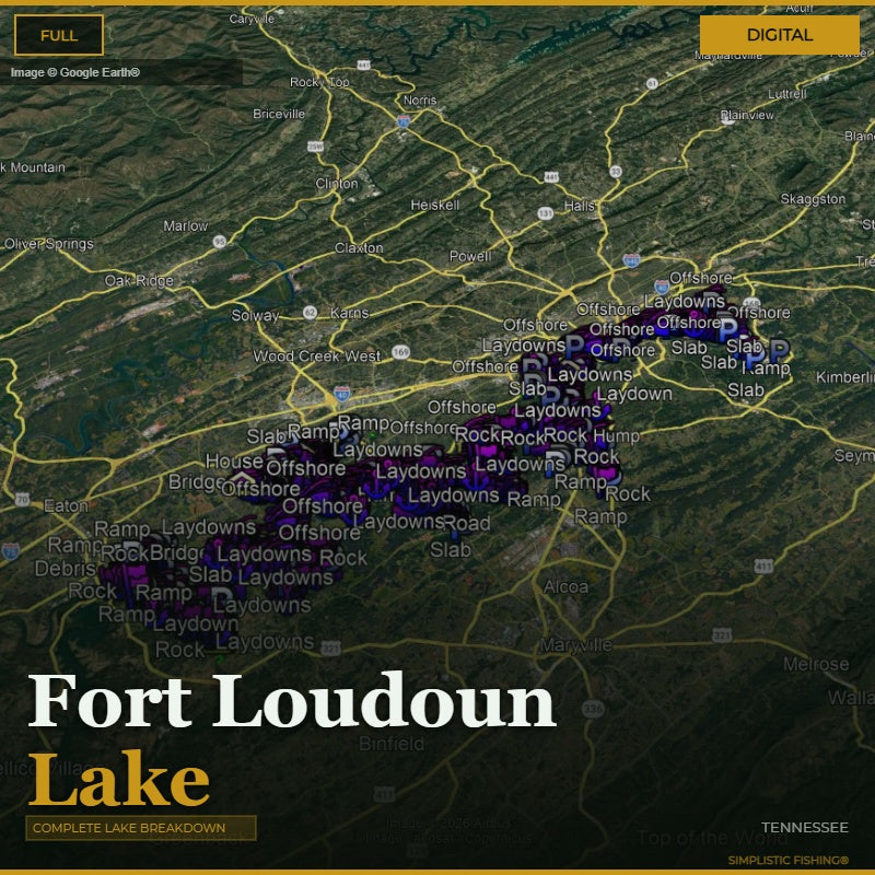 Map of Fort Loudoun Lake with various fishing spots labeled