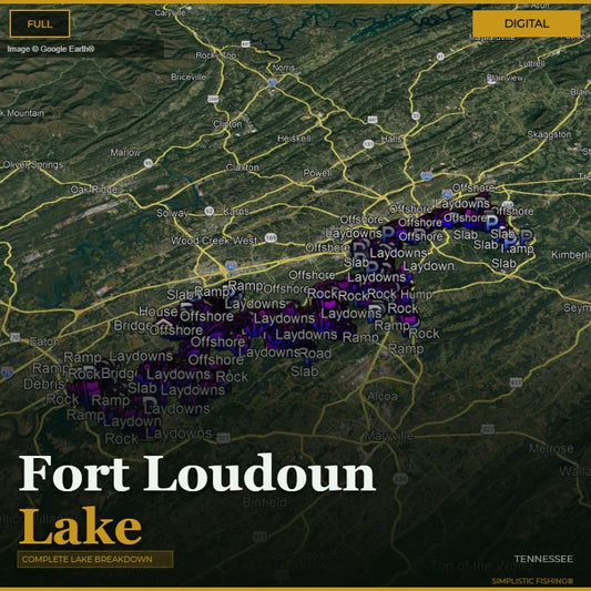 Map of Fort Loudoun Lake with various fishing spots labeled