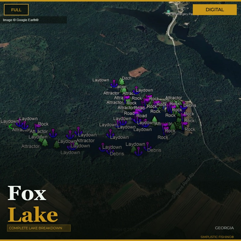 Map of Fox Lake with various markers and labels on a digital interface.