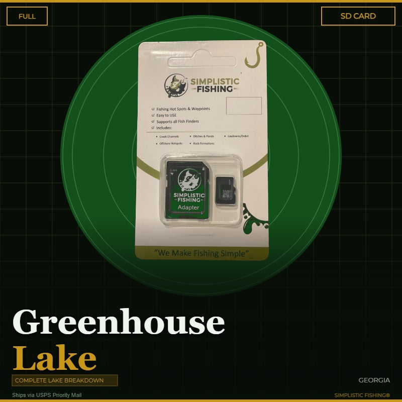 Packaging of Simplistic Fishing product with SD card on a green circular background
