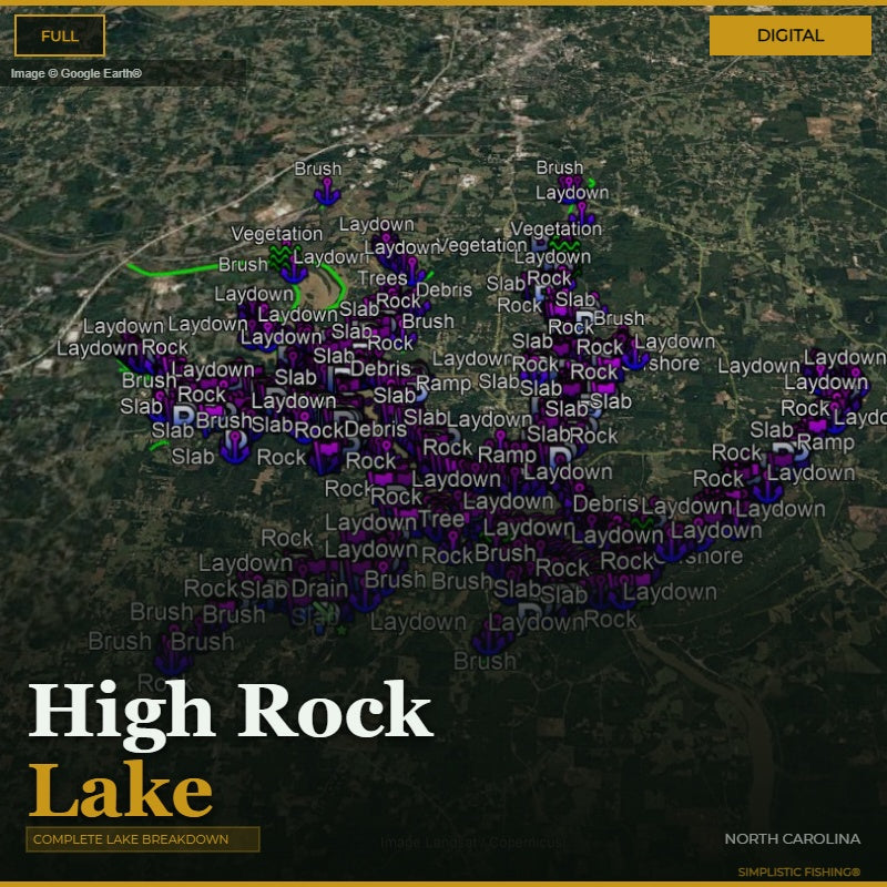 Map of High Rock Lake with various laydown points labeled on a digital interface.
