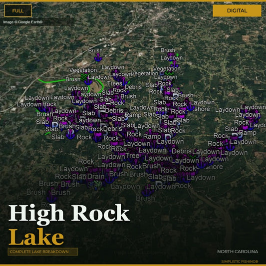 Map of High Rock Lake with various laydown points labeled on a digital interface.