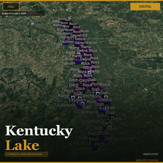Map of Kentucky Lake with various features labeled on a digital display.
