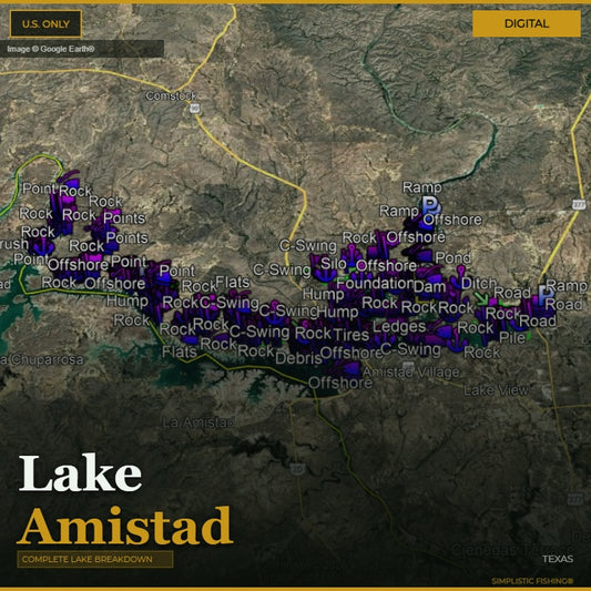 Map of Lake Amistad with various points of interest labeled