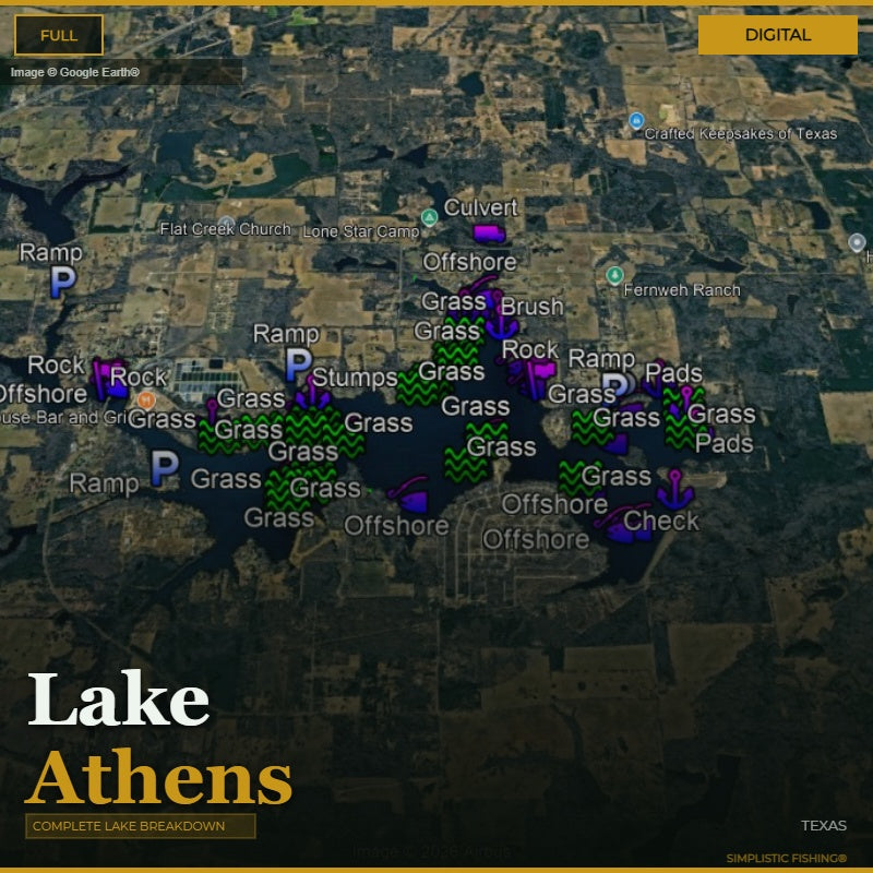Map of Lake Athens with various markers and labels on a digital display.