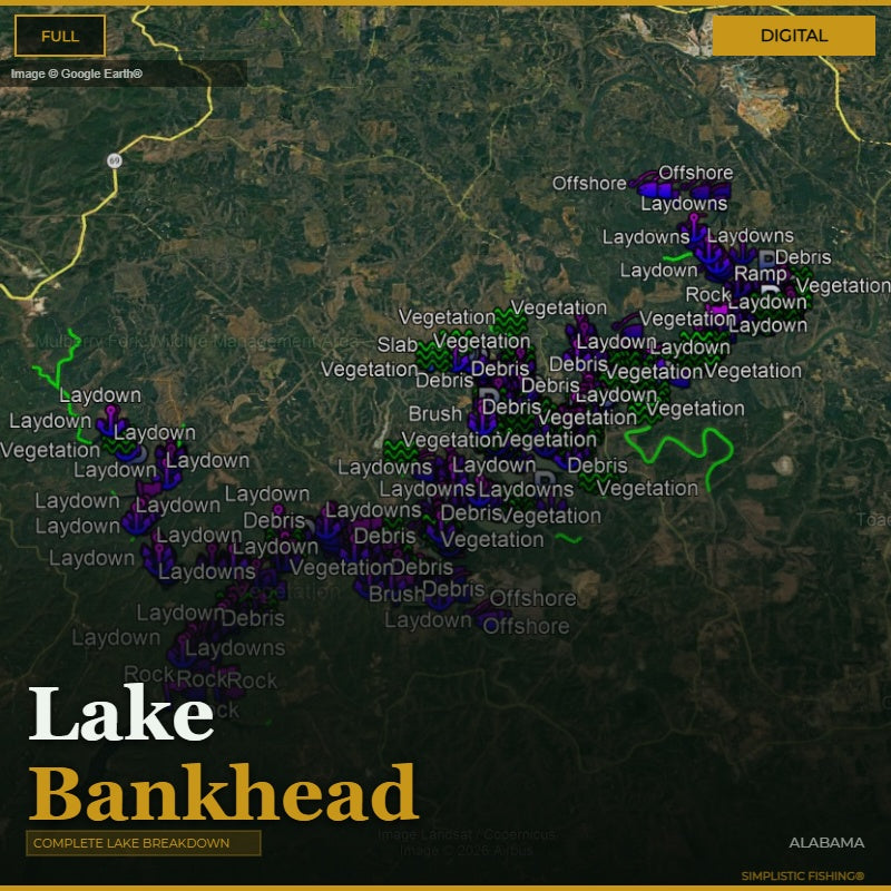 Map of Lake Bankhead with various labels and a digital overlay