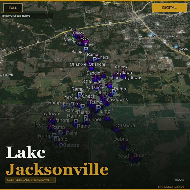 Map of Lake Jacksonville with various markers and labels on a digital display.
