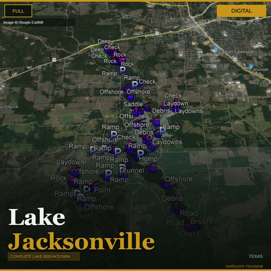 Map of Lake Jacksonville with various markers and labels on a digital display.