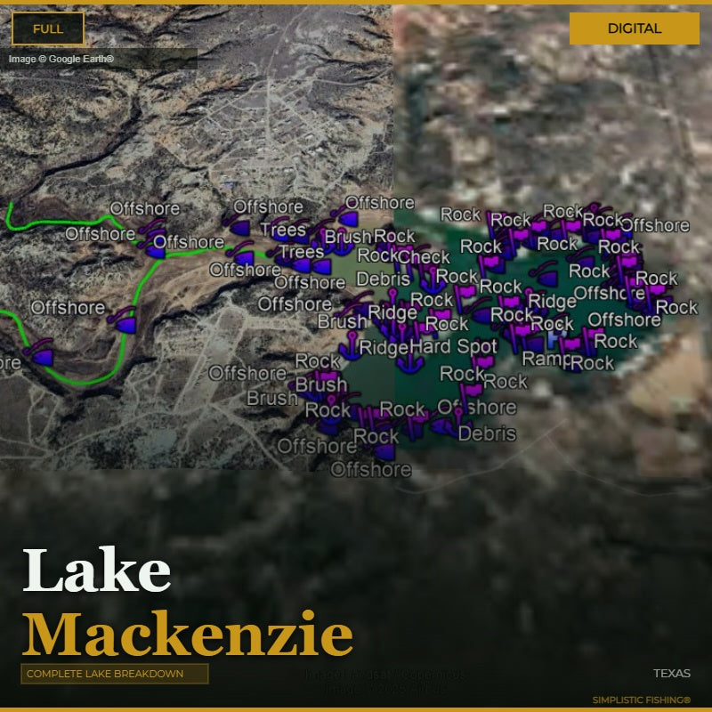 Map of Lake Mackenzie with various fishing locations marked on a digital screen.
