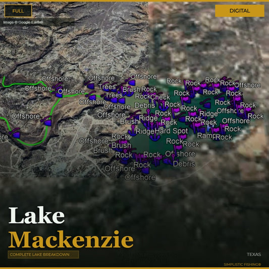Map of Lake Mackenzie with various fishing locations marked on a digital screen.