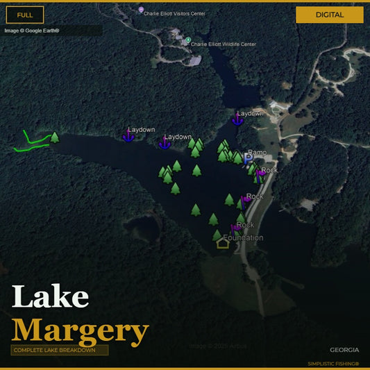 Map of Lake Margery with various points of interest labeled on a digital interface.