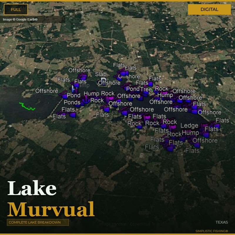 Map of Lake Murvual with fishing spots labeled on a digital display.