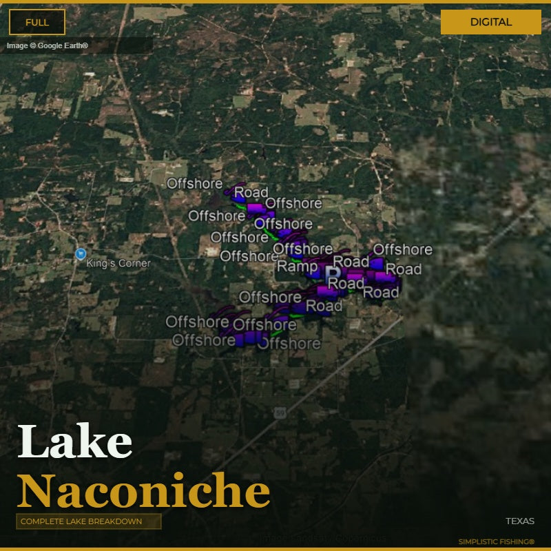 Map of Lake Naconiche with labeled locations on a digital display
