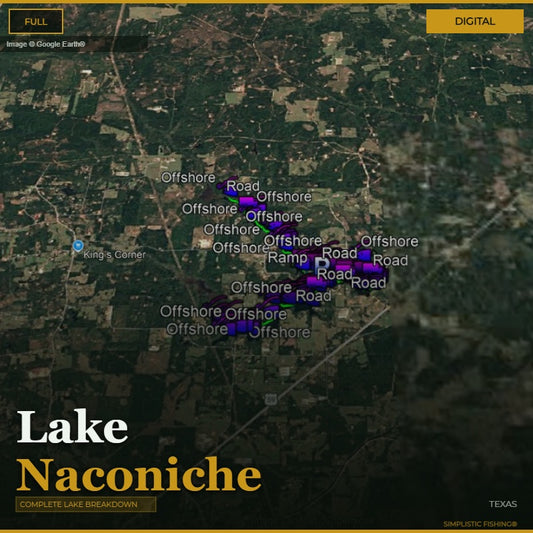 Map of Lake Naconiche with labeled locations on a digital display