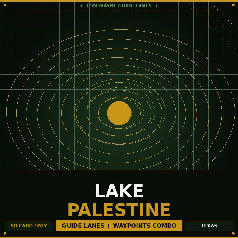 Lake Palestine guide lanes and waypoints combo with concentric circle design on a dark background