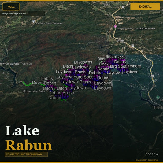 Map of Lake Rabun with various markers indicating conditions and locations.