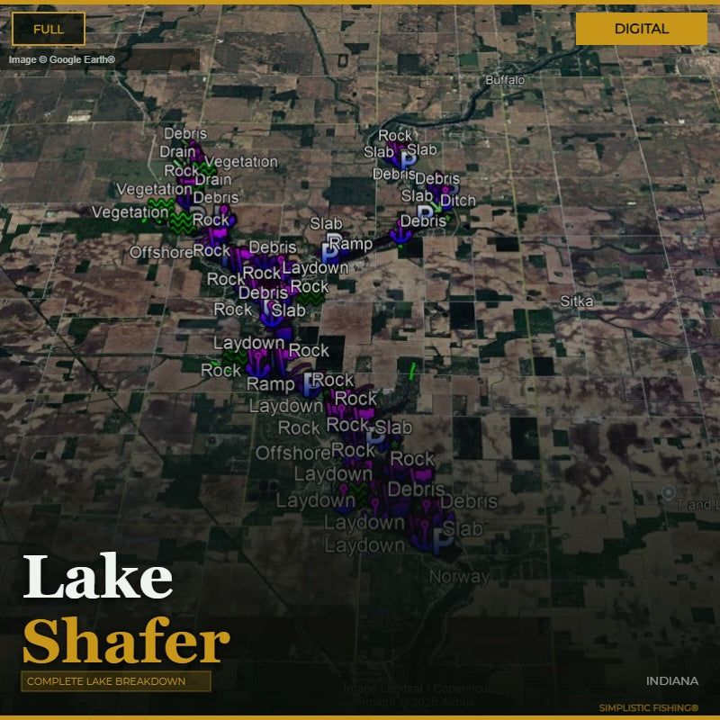 Map of Lake Shafer with labeled features on a digital display