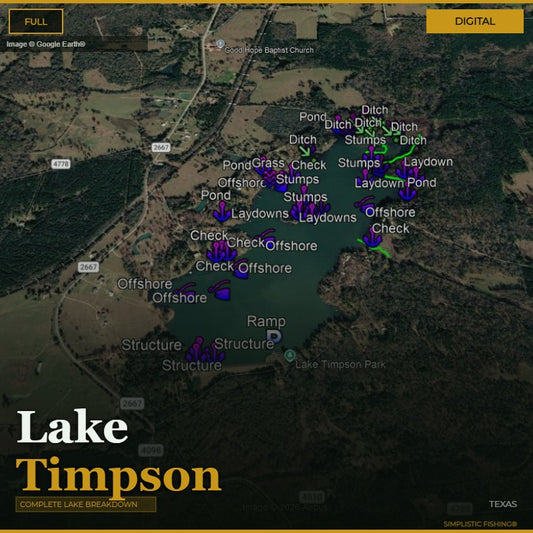 Map of Lake Timpson with fishing spots marked on a digital display.