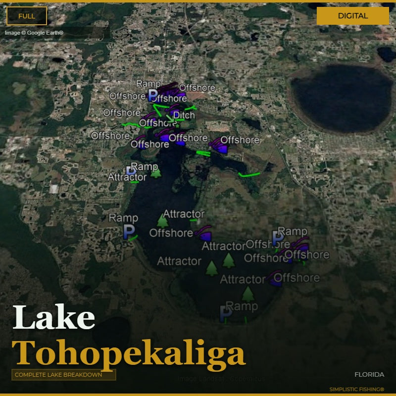 Map of Lake Tohopekaliga with various fishing points labeled