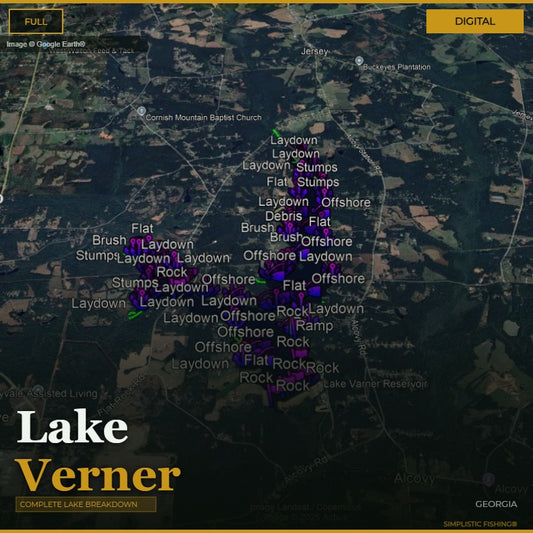 Map of Lake Varner with fishing spots marked on a digital display.