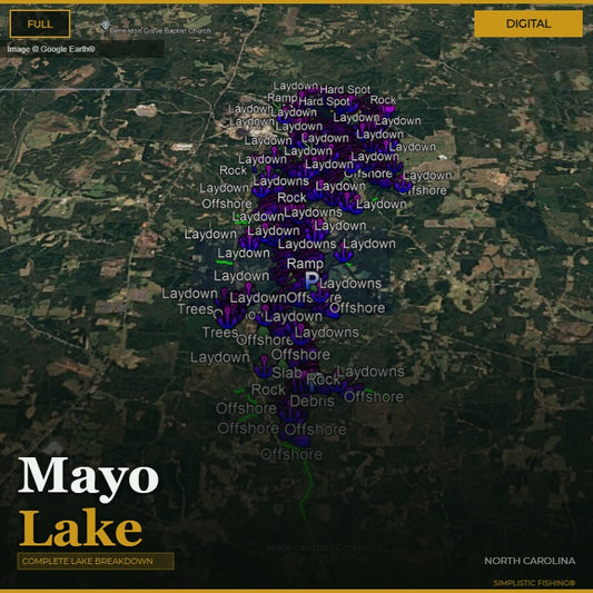 Map of Mayo Lake with fishing spots marked on a digital display