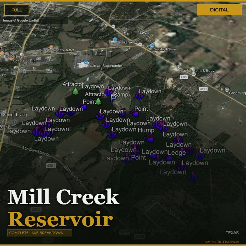 Map of Mill Creek Reservoir with various laydown points marked on a digital display.