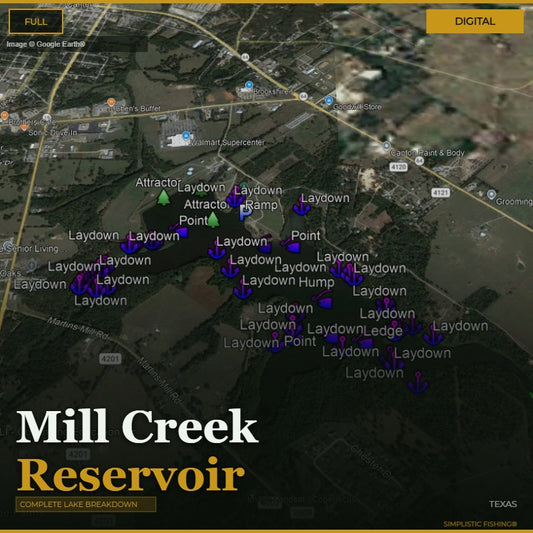 Map of Mill Creek Reservoir with various laydown points marked on a digital display.