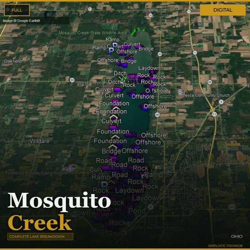 Map of Mosquito Creek with labeled features on a digital display.