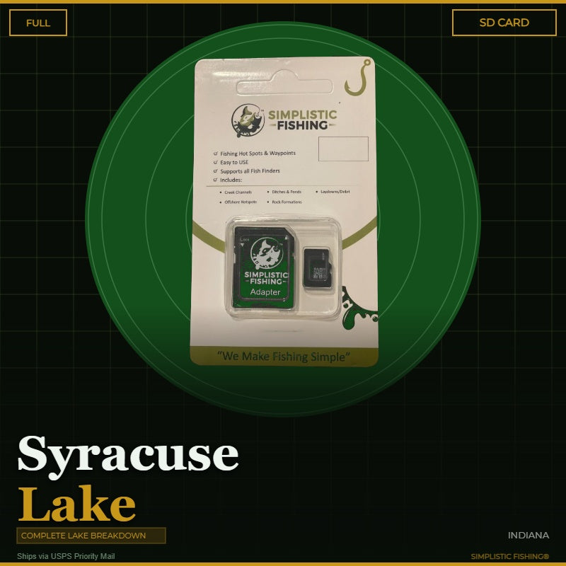 Packaging of Simplistic Fishing product with SD card on a green circle background