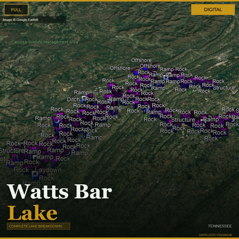 Map of Watts Bar Lake with various annotations on a digital display.